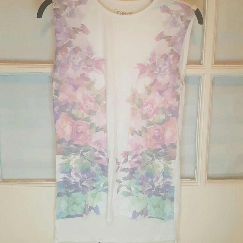 White Floral Muscle Tee